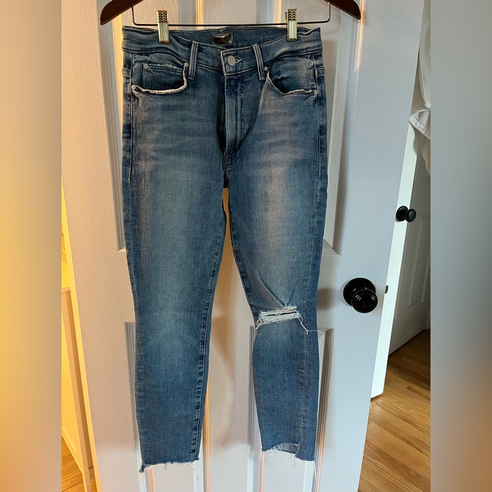 MOTHER Distressed Blue Skinny Jeans